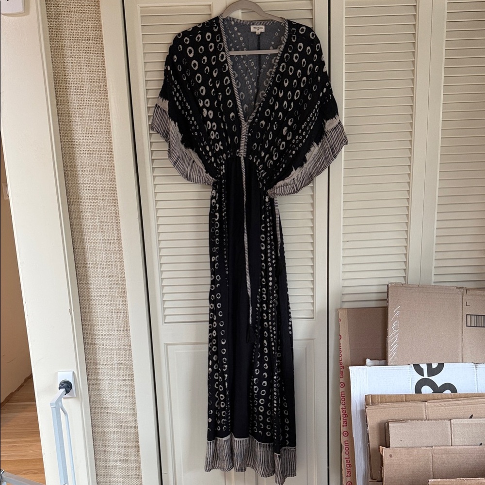 Cost Plus World Market Black and Cream Patterned Maxi Dress